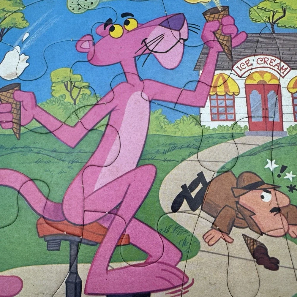 Vintage 1975 THE PINK PANTHER Kids Puzzles - 12 pieces Thick Cardboard‎